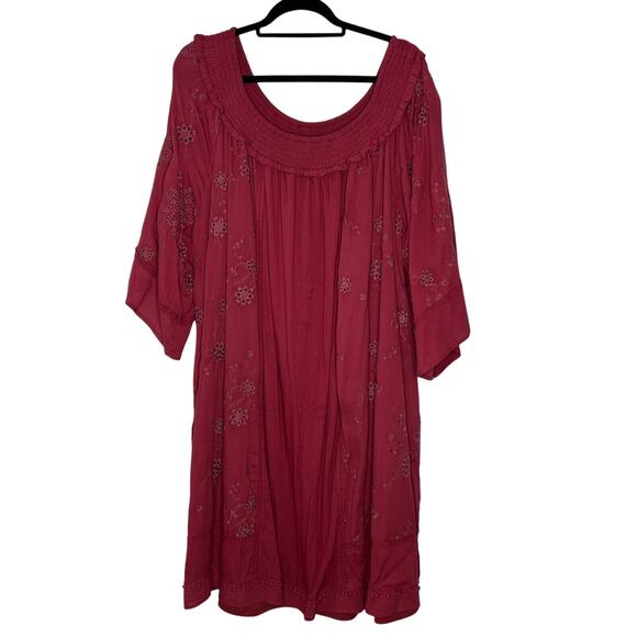 Cato Plus Size 26/28 Dress Red Embroidered Smocked Neck Boho Peasant NEW - Picture 1 of 8